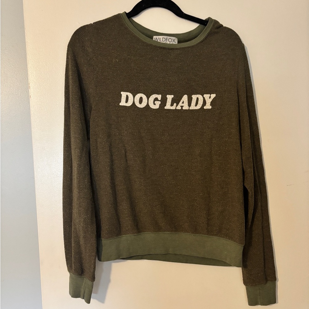 Wildfox Olive Green “Dog Lady” Sweatshirt, Size XS